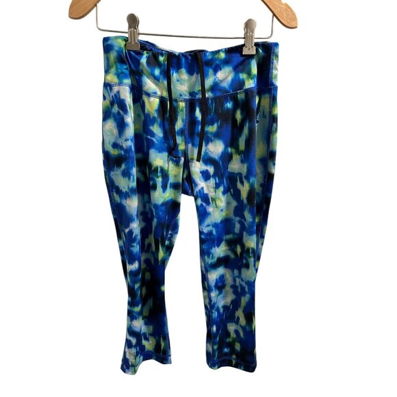 🌸3/$15🌸 Danskin Now Womens XS Capri Leggings Blue & Green Abstract Print - Picture 1 of 7